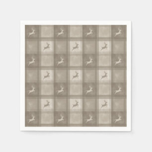 Beige Watercolor Texture Plaid And Deer Christmas Napkins
