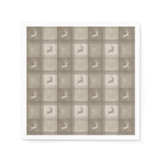 Beige Watercolor Texture Plaid And Deer Christmas Napkins