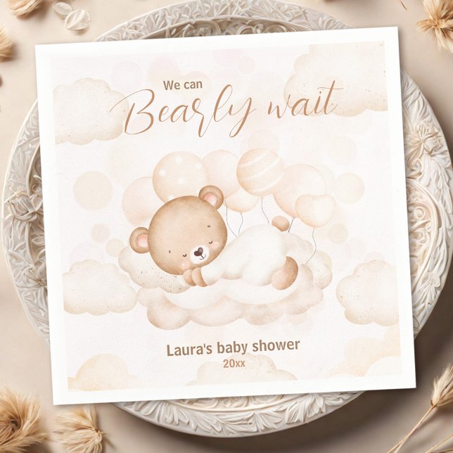 Beige We Can Bearly Wait Bear Baby Shower Napkins  (Beige We Can Bearly Wait Bear Baby Shower Napkins)