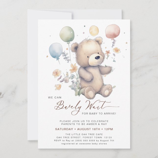 Beige We Can Bearly Wait Boy Baby Shower Invitation (Front)