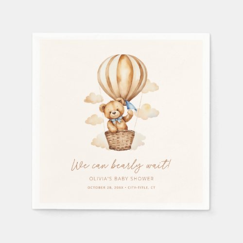 Beige We Can Bearly Wait Minimalist Baby Shower Napkins