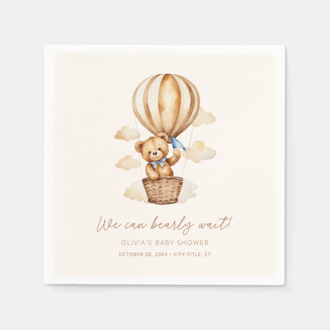 Beige We Can Bearly Wait Minimalist Baby Shower Napkins (Front)