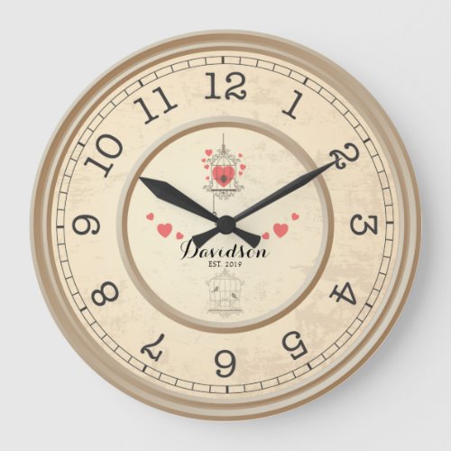 Beige Wedding  Anniversary Personalized Wall Large Clock
