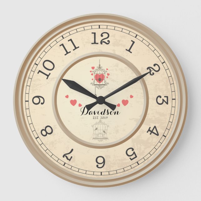 Beige Wedding & Anniversary Personalized Wall Large Clock (Front)