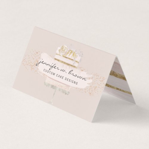 Beige Wedding Cake Baker Business Card