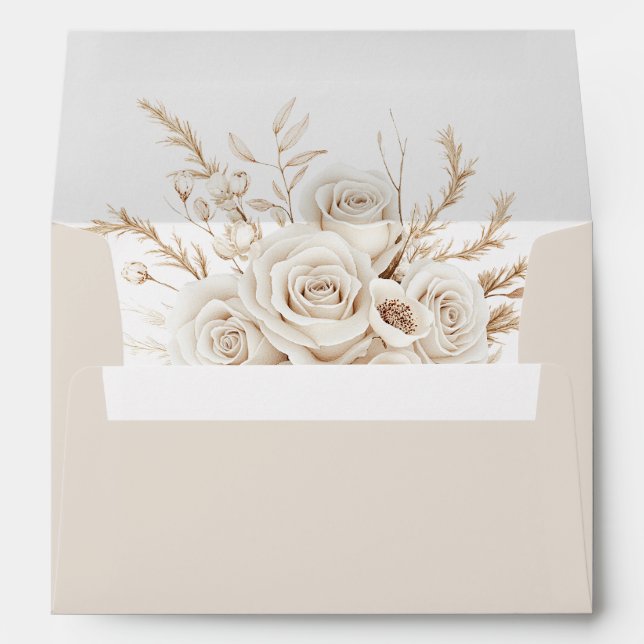 Beige Wedding Envelope with Ivory Roses Liner (Back (Bottom))