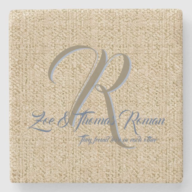 Beige wedding favor personalized coasters (Front)