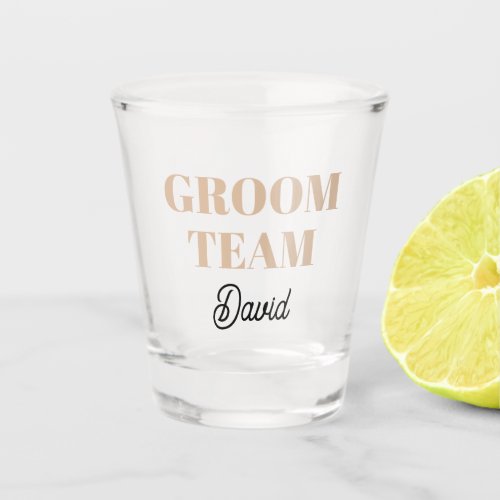 Beige Wedding Groom Team Stylized Name Shot Glass