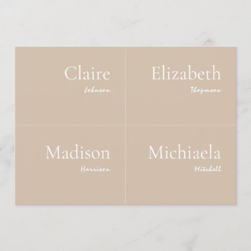 Beige Wedding Place Card DIY