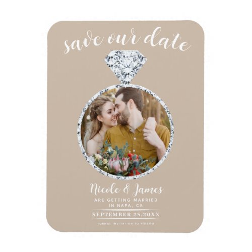 Beige Wedding Ring Bling Photo Save the Date Magnet