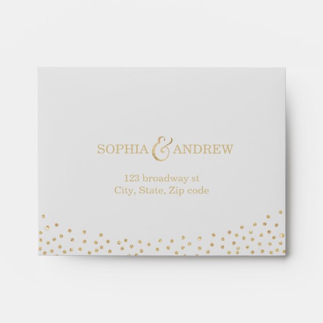 Beige Wedding RSVP Envelope & Gold Glitter Liner