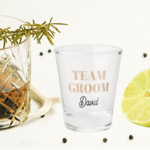 Beige Wedding Team Groom Personalized Shot Glass