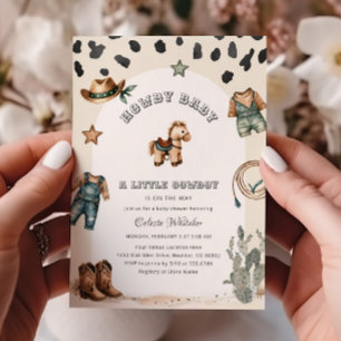 Beige Western Little Cowboy Baby Shower Invitation