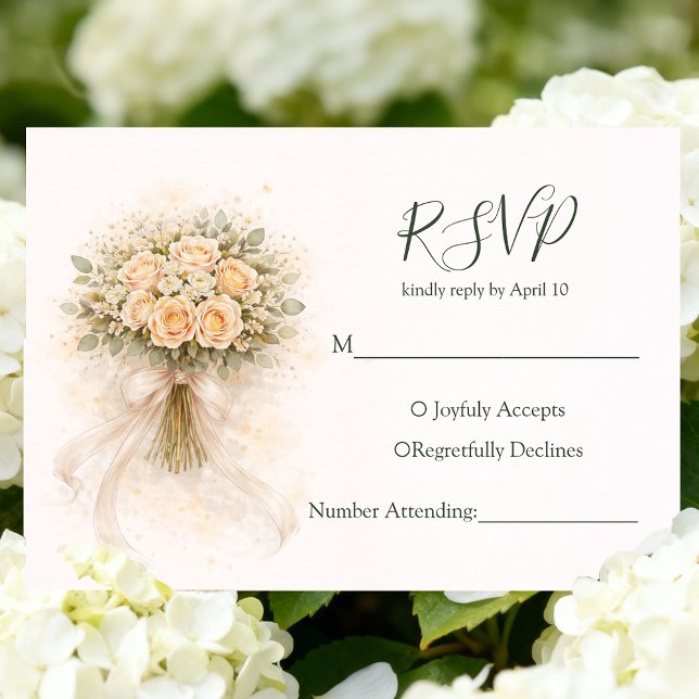 Beige Whimsical Watercolor Romantic Couple Wedding RSVP Card (Creator Uploaded)