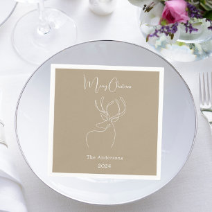 Beige white abstract reindeer modern Christmas Napkins