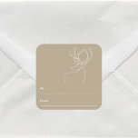 Beige white abstract reindeer modern Christmas Square Sticker<br><div class="desc">A beige background,  and a white abstract one line reindeer.  A to/from tag.  space for you to write by hand.</div>
