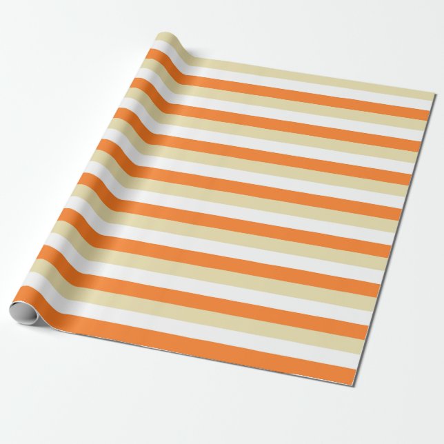 Beige, White and Orange Stripes Wrapping Paper (Unrolled)