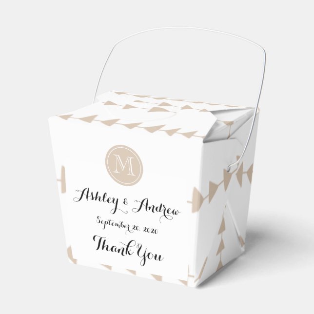 Beige White Aztec Arrows Monogram Favor Boxes (Front Side)
