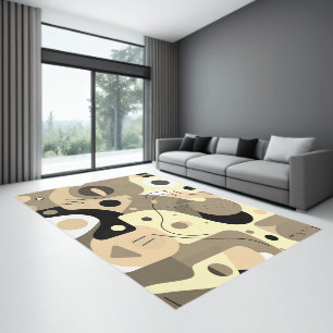 Beige white black, whimsical shapes modern design rug