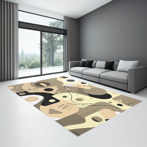 Beige white black whimsical shapes modern design rug