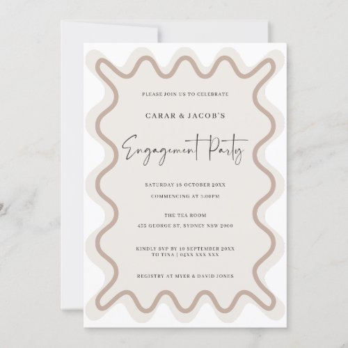 Beige White Border Engagement Party Invitation