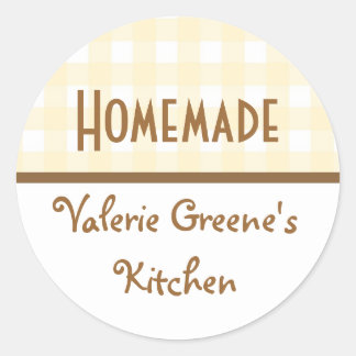 Beige white brown gingham homemade food label seal