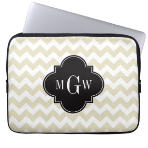 Beige White Chevron Black Quatrefoil 3 Monogram Laptop Sleeve