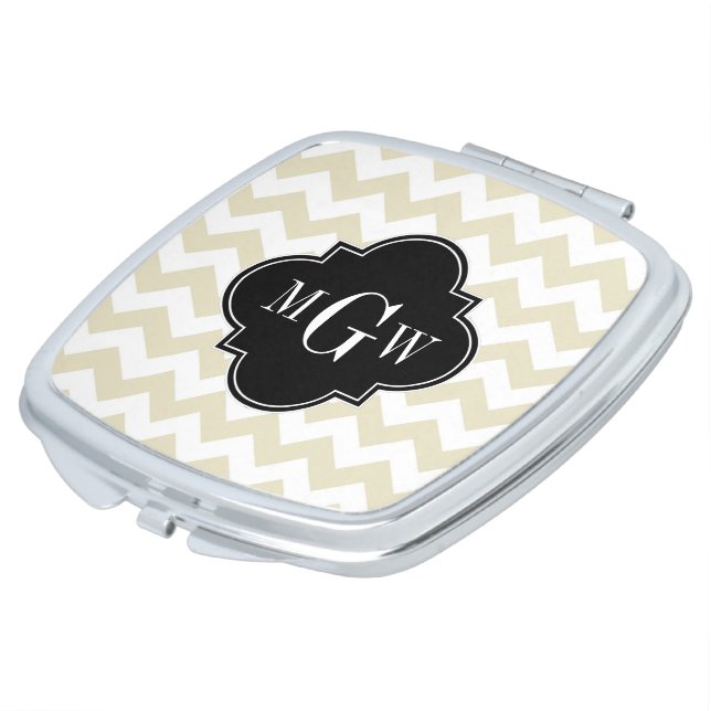 Beige White Chevron Black Quatrefoil 3 Monogram Vanity Mirror (Turned)