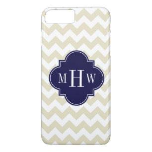 Beige White Chevron Navy Quatrefoil 3 Monogram iPhone 8 Plus/7 Plus Case