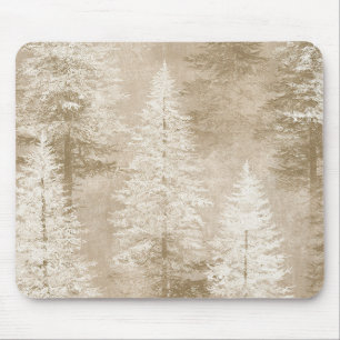 Beige White Christmas Trees Mouse Pad