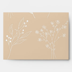 Beige White Corner Floral Boho Wedding Envelope