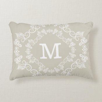 Beige White Custom Monogram Decorative Decorative Pillow by InitialsMonogram at Zazzle