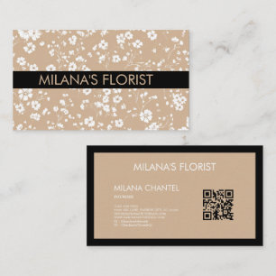 Beige White Daisy Modern Hippie Flower Florist Business Card