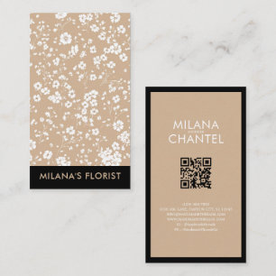 Beige White Daisy Modern Hippie Flower Florist Business Card