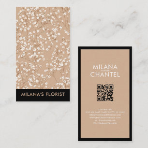 Beige White Daisy Modern Hippie Flower Florist Business Card