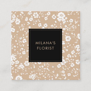 Beige White Daisy Modern Hippie Flower Florist  Square Business Card