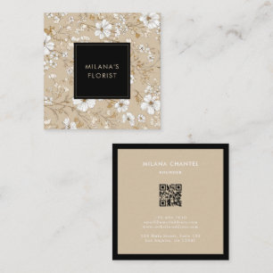 Beige White Daisy Modern Trendy Flower Florist Square Business Card