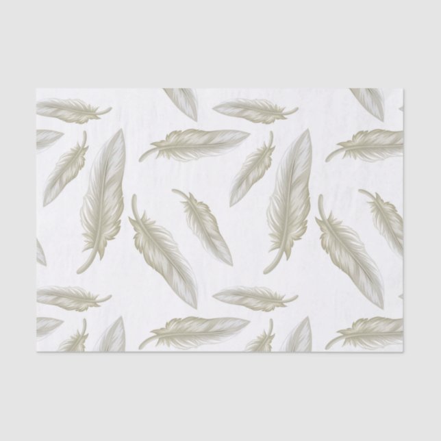Beige White Feathers Pattern Tissue Paper (Front)