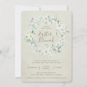 Beige + White Floral Wreath Easter Brunch Invitation