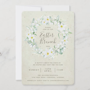 Beige + White Floral Wreath Easter Brunch Invitation