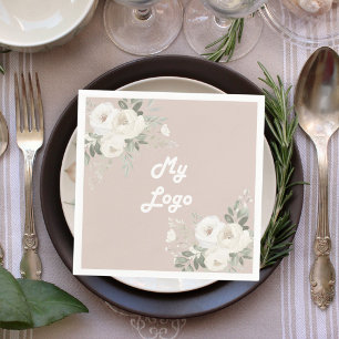 Beige white florals business logo napkins