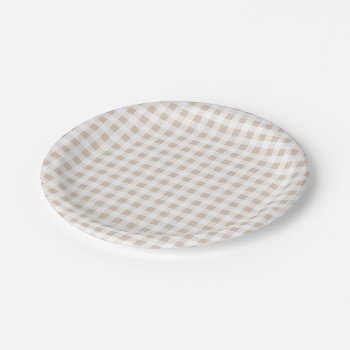 Beige White Gingham Pattern Paper Plates by GraphicsByMimi at Zazzle