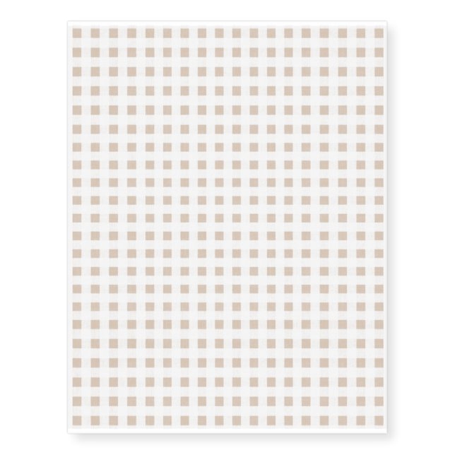 Beige White Gingham Pattern Temporary Tattoos (Front)