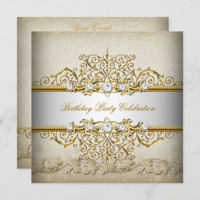 Beige White Gold Cream Elegant Party Invitation (Front/Back)