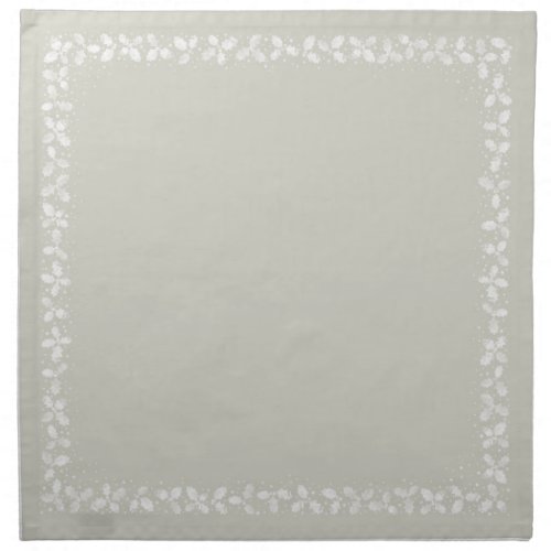 Beige  White Hand Printed Holly Leaves Christmas Cloth Napkin