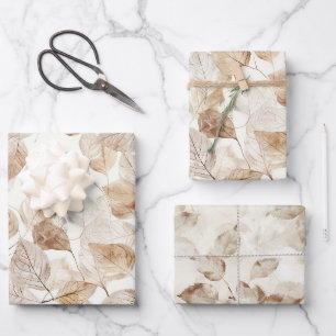 Beige White Leaves Birthday Wrapping Paper Sheets