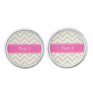 Beige White LG Chevron Hot Pink #2 Name Monogram Cufflinks