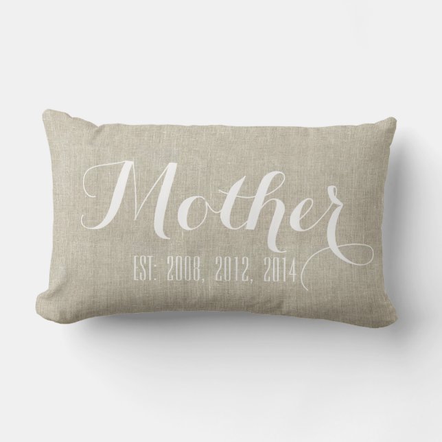 Beige White Linen Personalized Mother's Day Gift Lumbar Pillow (Front)
