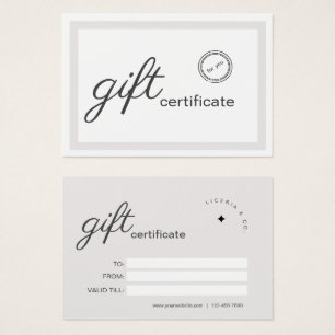 Beige White Minimalistic Business Gift Certificate