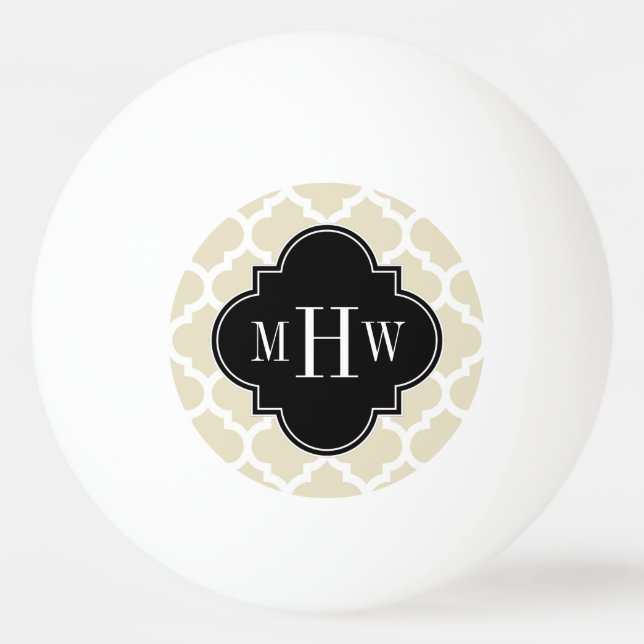 Beige, White Moroccan #5 Black 3 Initial Monogram Ping-Pong Ball (Front)